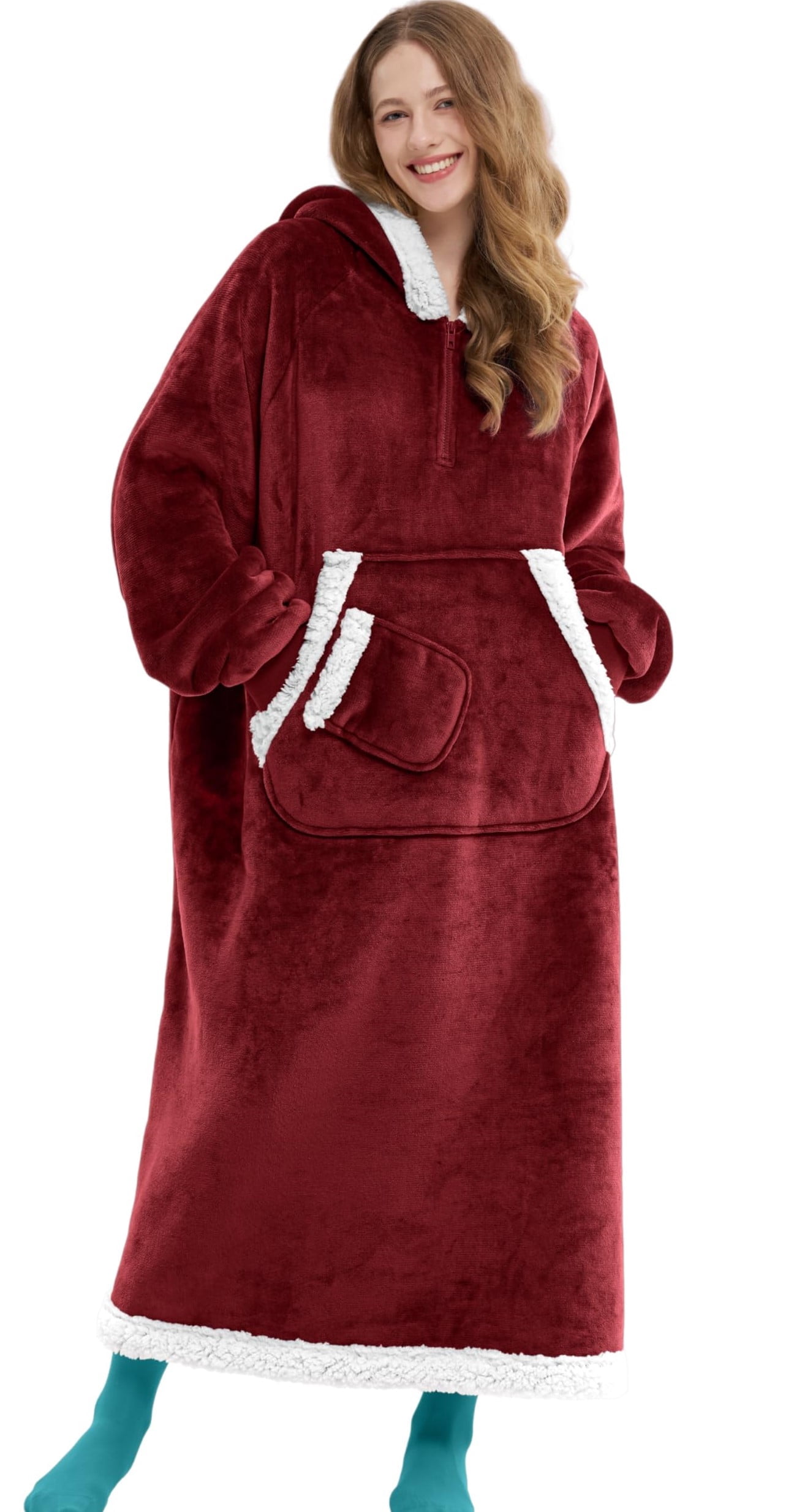 Joyfy Wearable Blanket Hoodie, Long Hooded Blanket Sweatshirt, Oversize Hoodie for Women and Men,Clothing Gift for Women Men Mom Dad,Giant Hood Pocket and Sleeves for Adult(Burgundy,Regular)