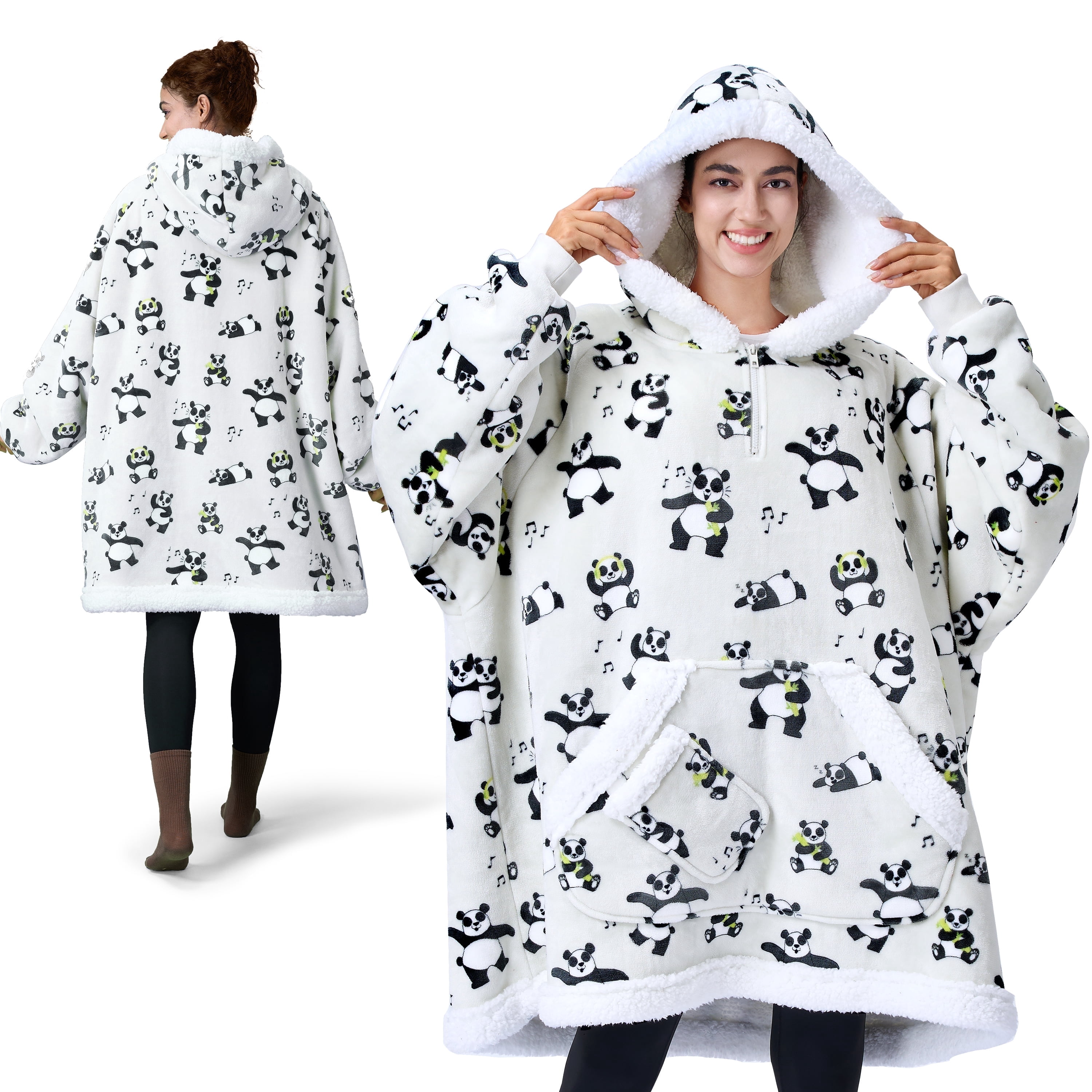 Joyfy Wearable Blanket Oversized Sherpa Sweatshirt, Warm and Cozy Hoodie Blanket for Adult Christmas Birthday Gift