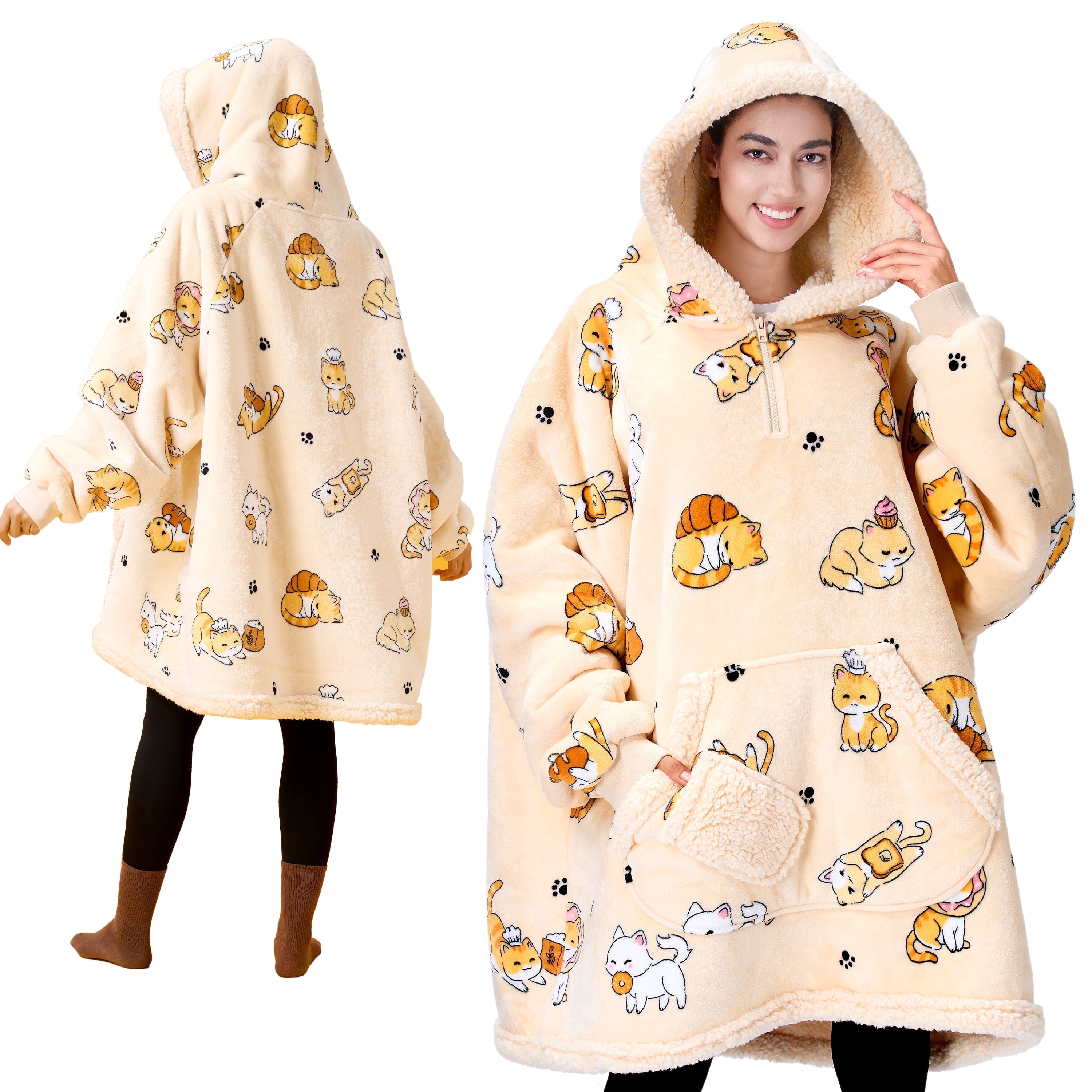 Joyfy Wearable Blanket Hoodie, Long Hooded Blanket Sweatshirt, Oversize Hoodie for Women and Men,Clothing Gift for Women Men Mom Dad,Giant Hood Pocket and Sleeves for Adult