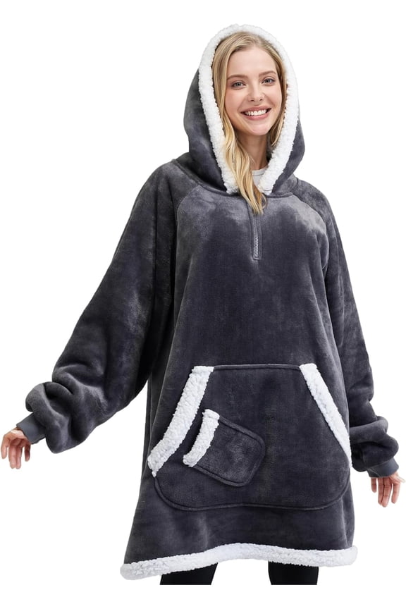 Wearable Blanket Hoodie,Oversized Hoodie Fleece Sweatshirt Wearable Blanket for Women and Men,Clothing Gift for Women Men Mom Dad,Giant Hood Pocket and Sleeves for Adult(Dark Grey,Standard)