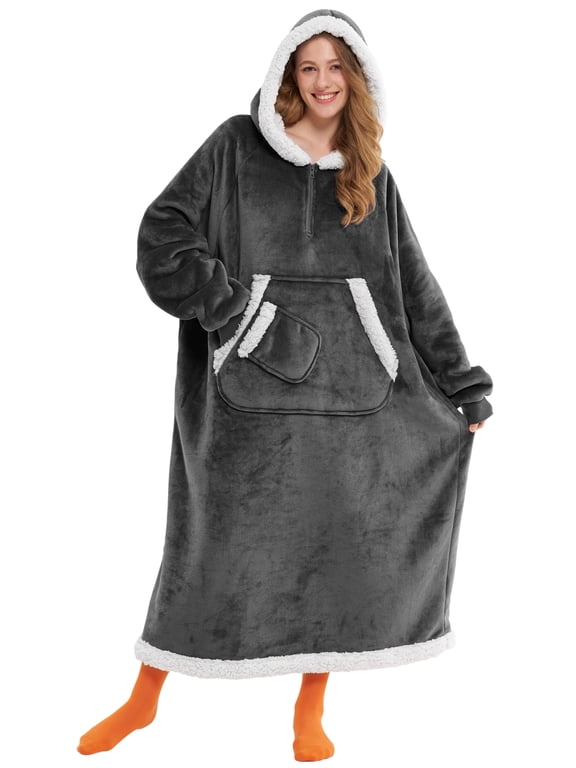 Wearable Blanket Hoodie, Long Hooded Blanket Sweatshirt, Oversize Hoodie for Women and Men,Clothing Gift for Women Men Mom Dad,Giant Hood Pocket and Sleeves for Adult(Dark Grey,Oversize)