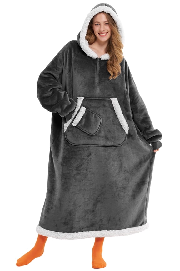 Wearable Blanket Hoodie, Long Hooded Blanket Sweatshirt, Oversize Hoodie for Women and Men,Clothing Gift for Women Men Mom Dad,Giant Hood Pocket and Sleeves for Adult(Dark Grey,Regular )