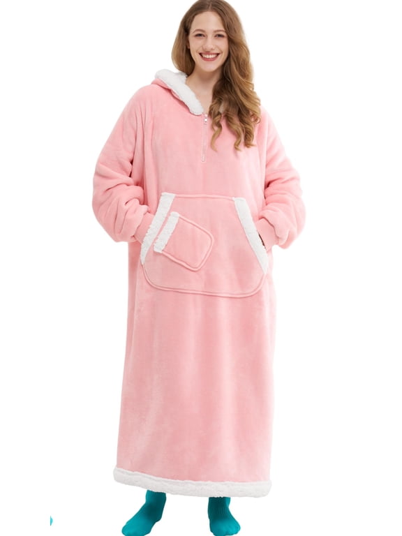 Wearable Blanket Hoodie, Long Hooded Blanket Sweatshirt, Oversize Hoodie for Women and Men,Clothing Gift for Women Men Mom Dad,Giant Hood Pocket and Sleeves for Adult(Pink,Regular )