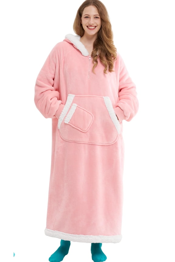 Wearable Blanket Hoodie, Long Hooded Blanket Sweatshirt, Oversize Hoodie for Women and Men,Clothing Gift for Women Men Mom Dad,Giant Hood Pocket and Sleeves for Adult(Pink,Regular )