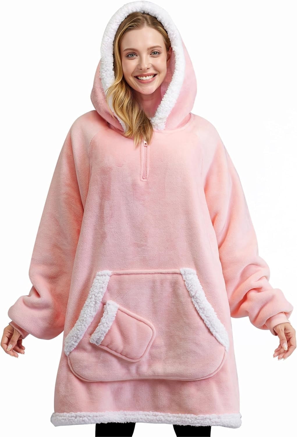 Joyfy Wearable Blanket Hoodie,Oversize Hoodie Fleece Sweatshirt Wearable Blanket for Women and Men,Clothing Gift for Women Men Mom Dad,Giant Hood Pocket and Sleeves for Adult(Pink,Standard)