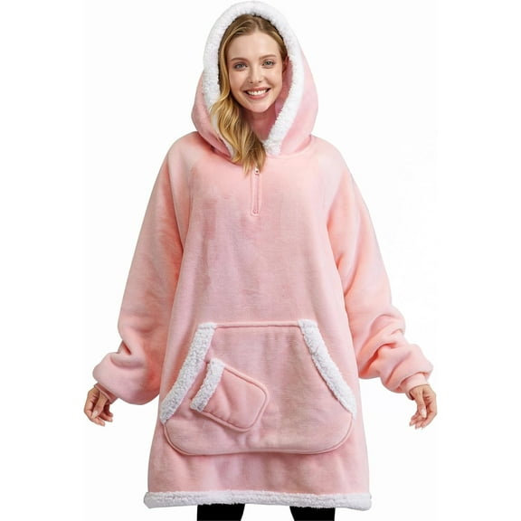 Joyfy Wearable Blanket Hoodie,Oversize Hoodie Fleece Sweatshirt Wearable Blanket for Women and Men,Clothing Gift for Women Men Mom Dad,Giant Hood Pocket and Sleeves for Adult(Pink,Standard)