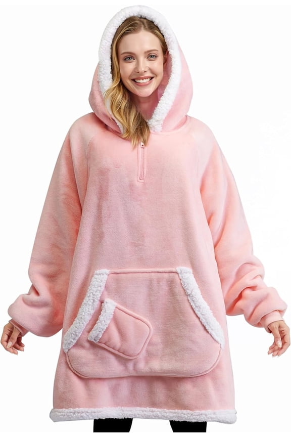 Wearable Blanket Hoodie,Oversize Hoodie Fleece Sweatshirt Wearable Blanket for Women and Men,Clothing Gift for Women Men Mom Dad,Giant Hood Pocket and Sleeves for Adult(Pink,Standard)