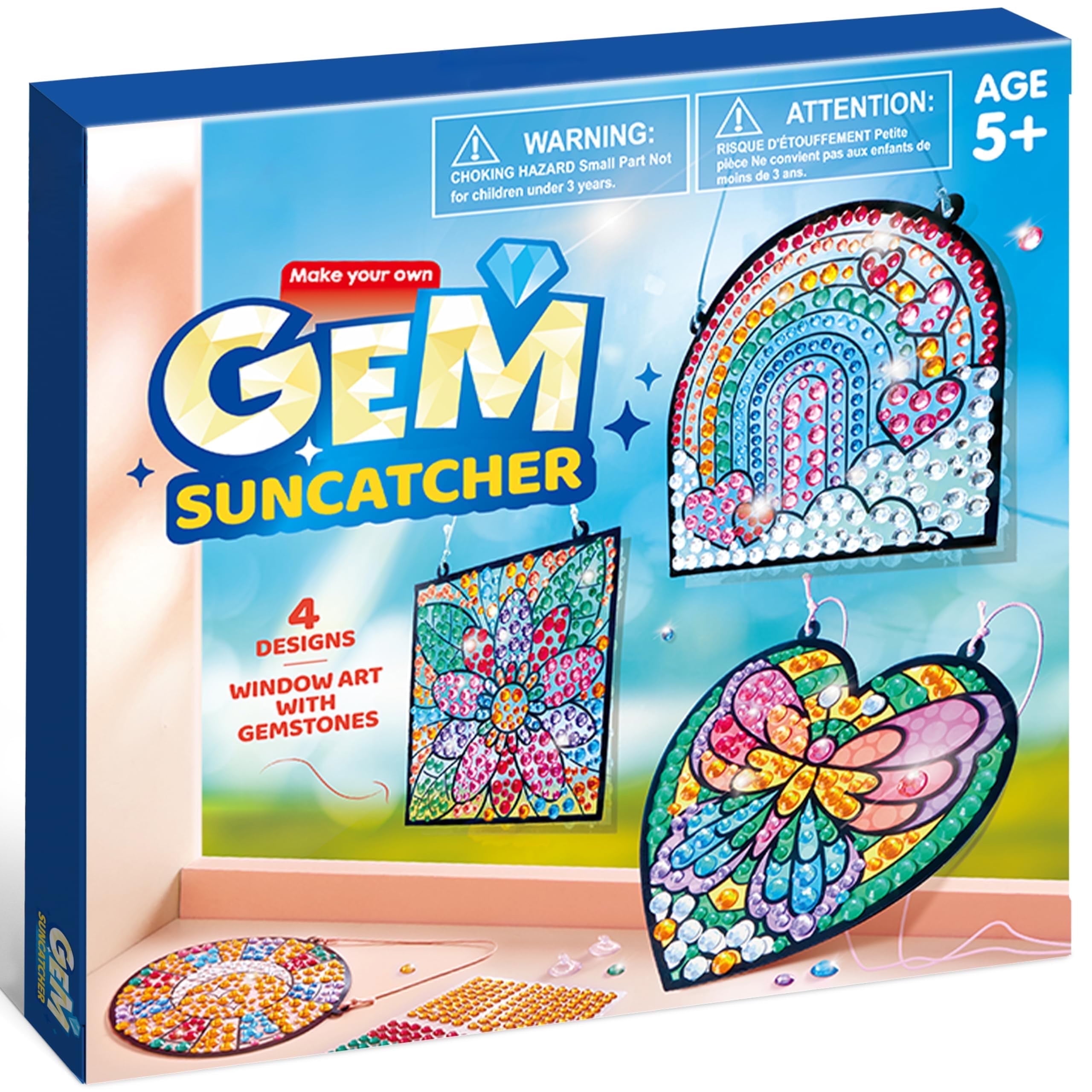 Joyfy 4 Pcs Window Art Making Kits, Sun Catcher Gem Painting Arts And Crafts Kits, Christmas Birthday Gift for Kids Girls Ages  5 6 8 12