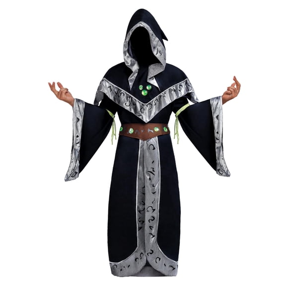 Joyfy Wizard Costume for Men Halloween Costumes for Adult, Medieval Costume with Hooded Cloak for Halloween Themed Parties Cosplay