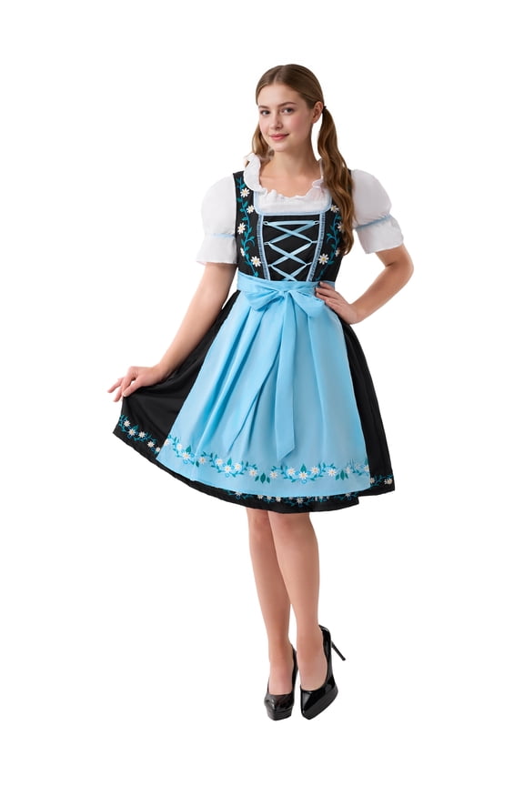 Women Oktoberfest Dress, Halloween Dirndl Dresses Embroidery German Beer Costumes for Halloween Costumes Dress-up Party and Beer Carnival