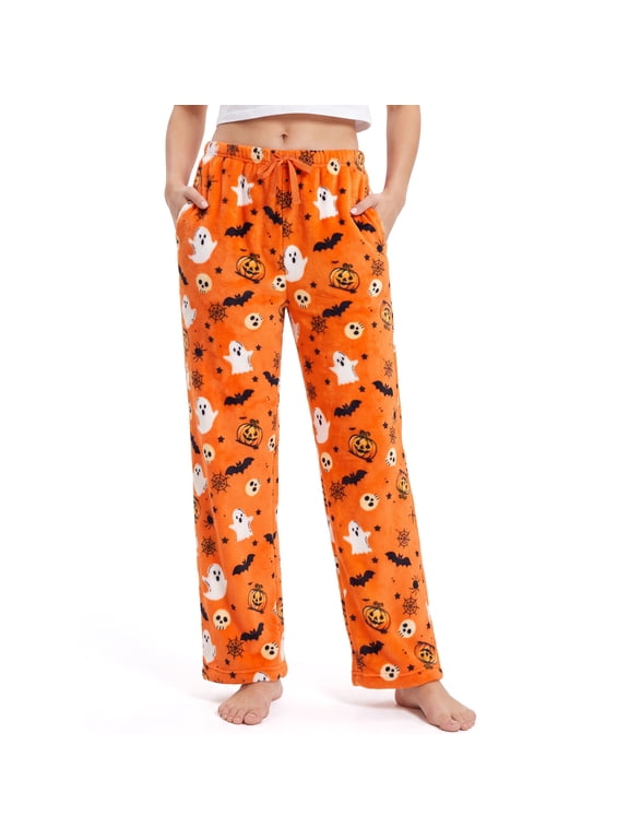 Halloween Pajama Pants Women Soft Flannel Fleece Bottoms Sleep & Lounge Pants with Pockets and Drawstring