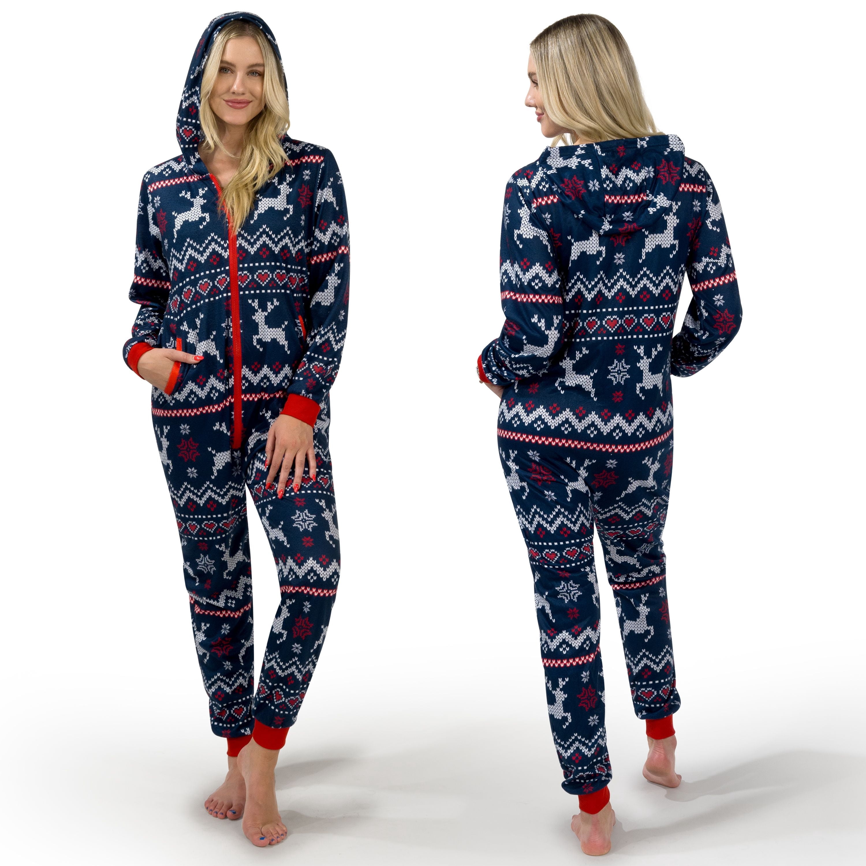Joyfy Women's Christmas Pajamas, Adult Fleece Plaid Hoodie Full Zip Women's Pajamas, Women's Holiday Pajamas