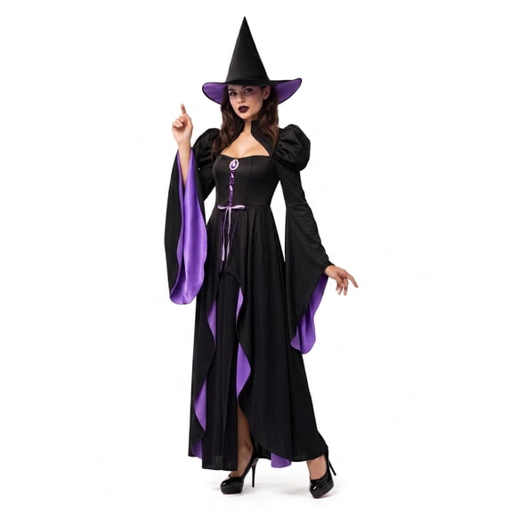 Joyfy Women's Classic Witch Halloween Costume-M size 2026, Witch Costume Set with Witch Dress & Hat Accessories for Halloween Cosplay Party