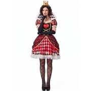 Joyfy Women's Heart Queen Costume Stripe & Heart Dress with Headband, Gloves & Stockings Queen Outfits Set for Halloween Themed Party Dress up Cosplay