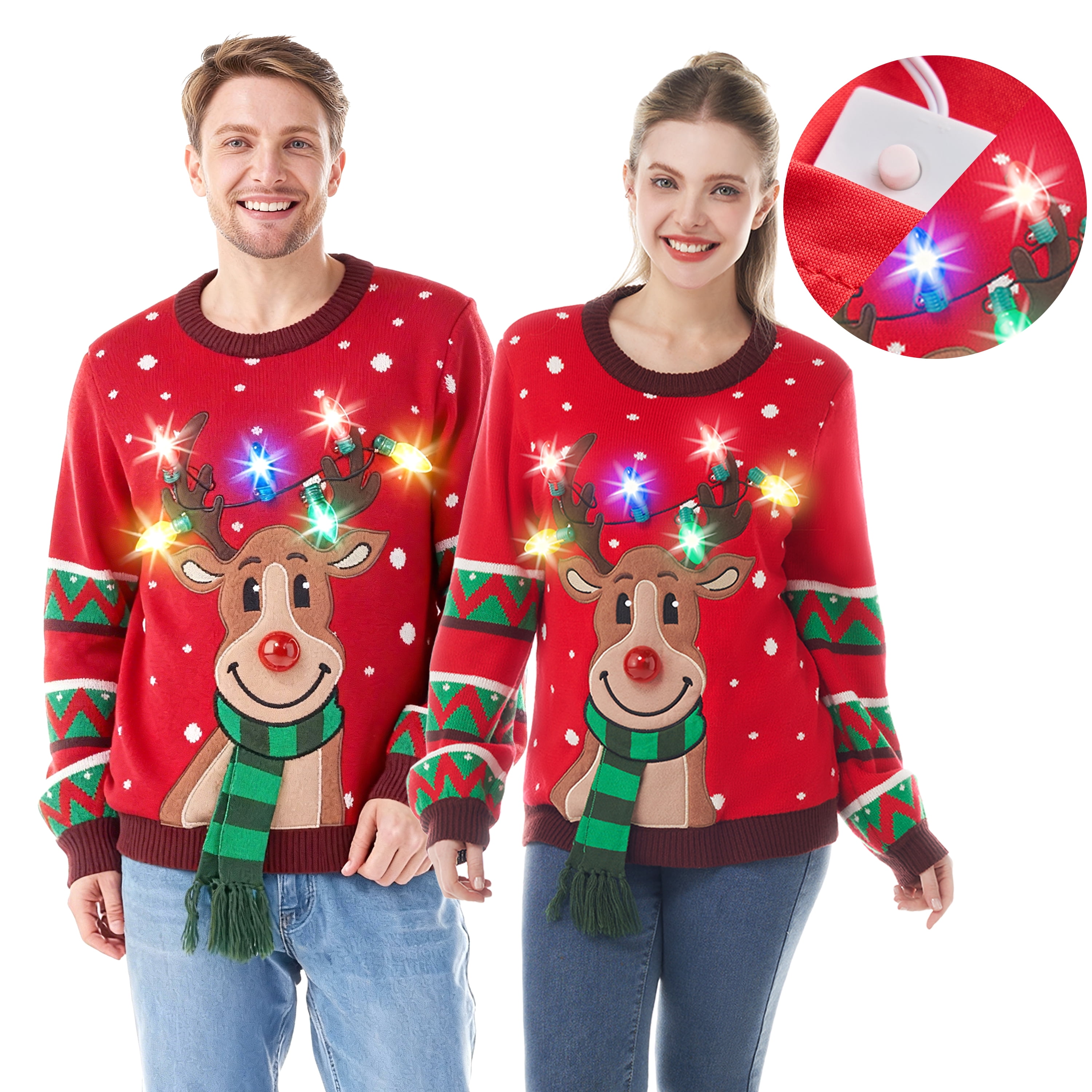Funny Ugly Christmas Sweater For Women & Men - Santa Reindeer Fair Isle Pullover With Glow (X-Small)