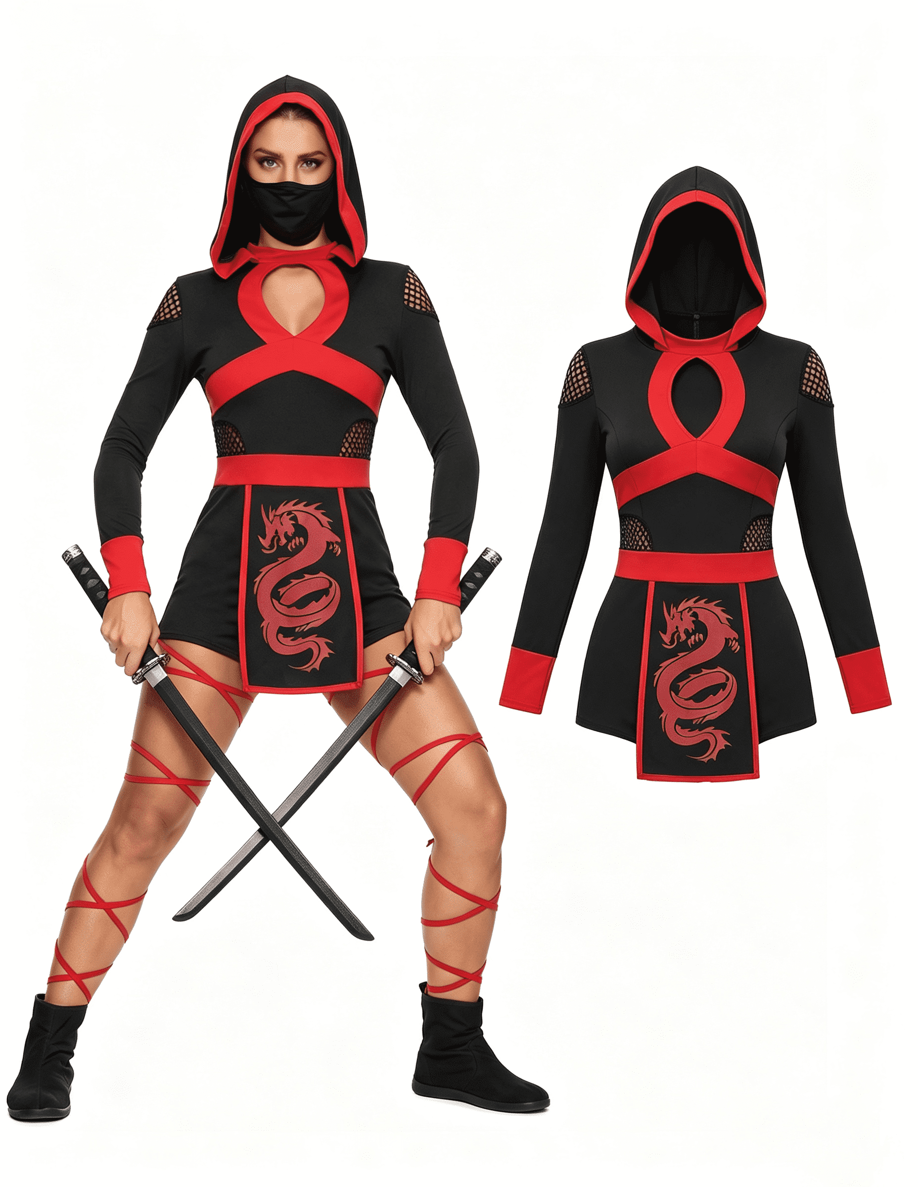 Joyfy Women‘s Ninja Costume with Mask Adult Ninja Halloween Costume ...