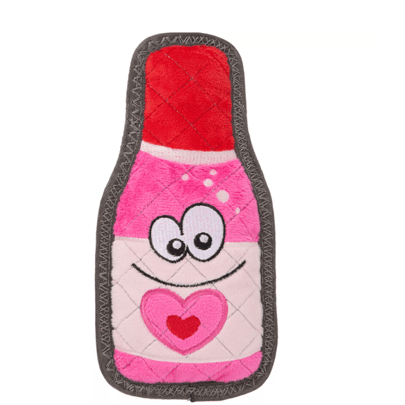 Joyhound Valentine Dog Toy Rip Roarin' Tough Plush Pink Wine Bottle Holiday Squeaker Dog Toy - Aggressive Chewers