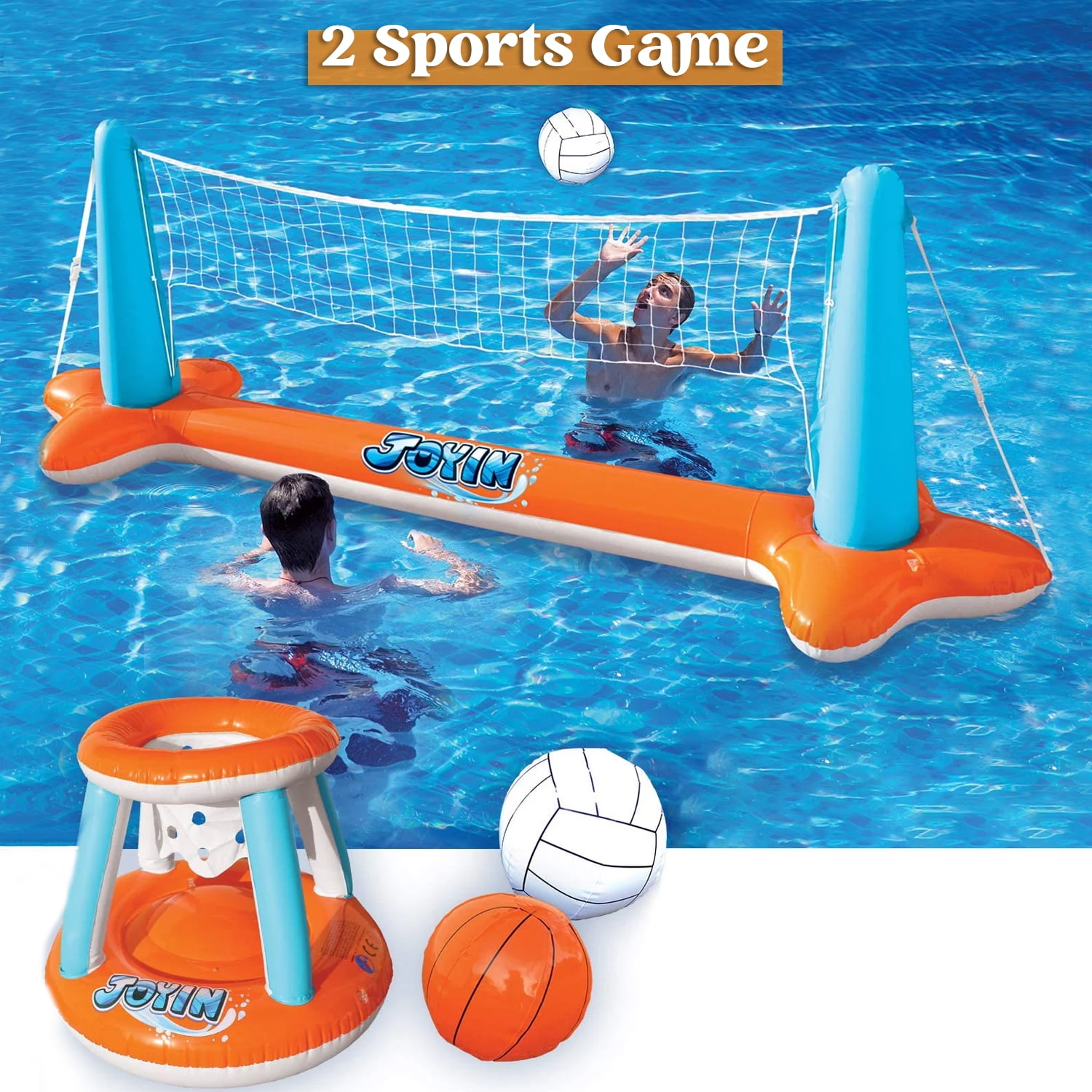Joyin Outdoor Inflatable Pool Game Set Volleyball Net & Basketball