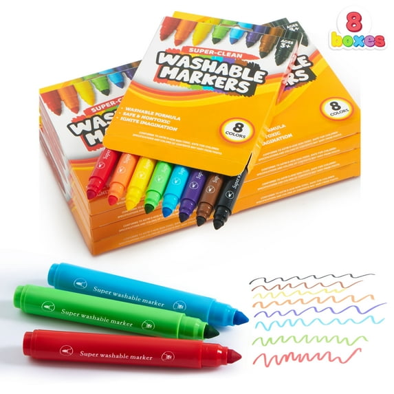 Joyfy Washable Marker ,64-Count 8 Boxes 8 Color Markers Set Bulk,For Classroom, Preschool Activities, Art Projects,Birthday gift
