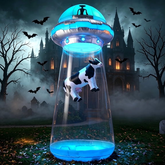 Joyfy 9 ft Halloween Inflatable UFO Alien Decoration with Built-in LEDs,UFO Halloween Decorations Outdoor Blow Up Yard Lawn Decoration