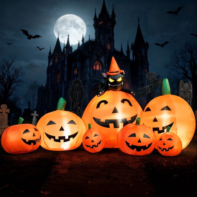 Free Shipping! SYNCFUN 7 ft Halloween Inflatables Pumpkins,Long Light ...
