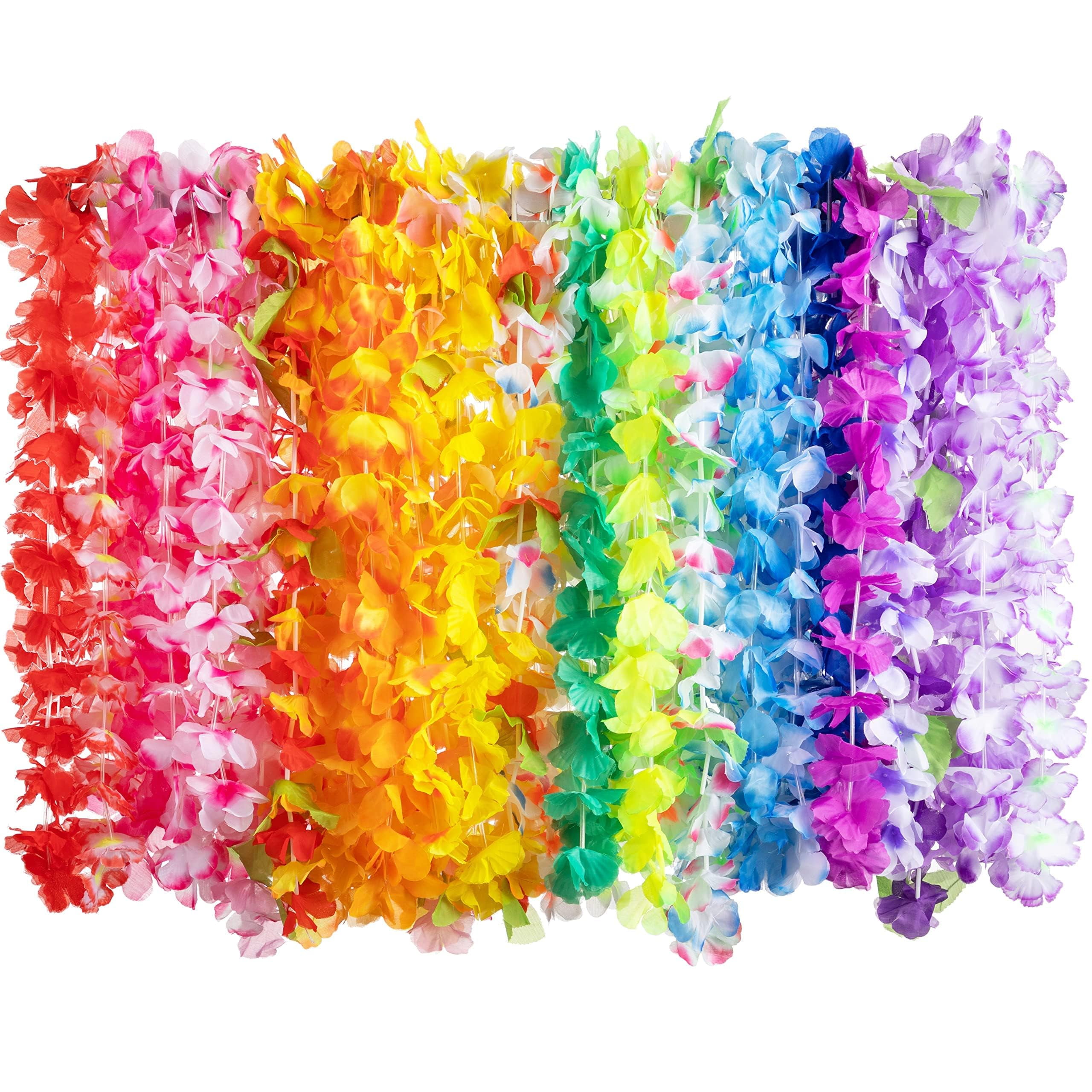 Multicolor Silk Hawaiian Flower Leis Party Favors, 36 Pieces
