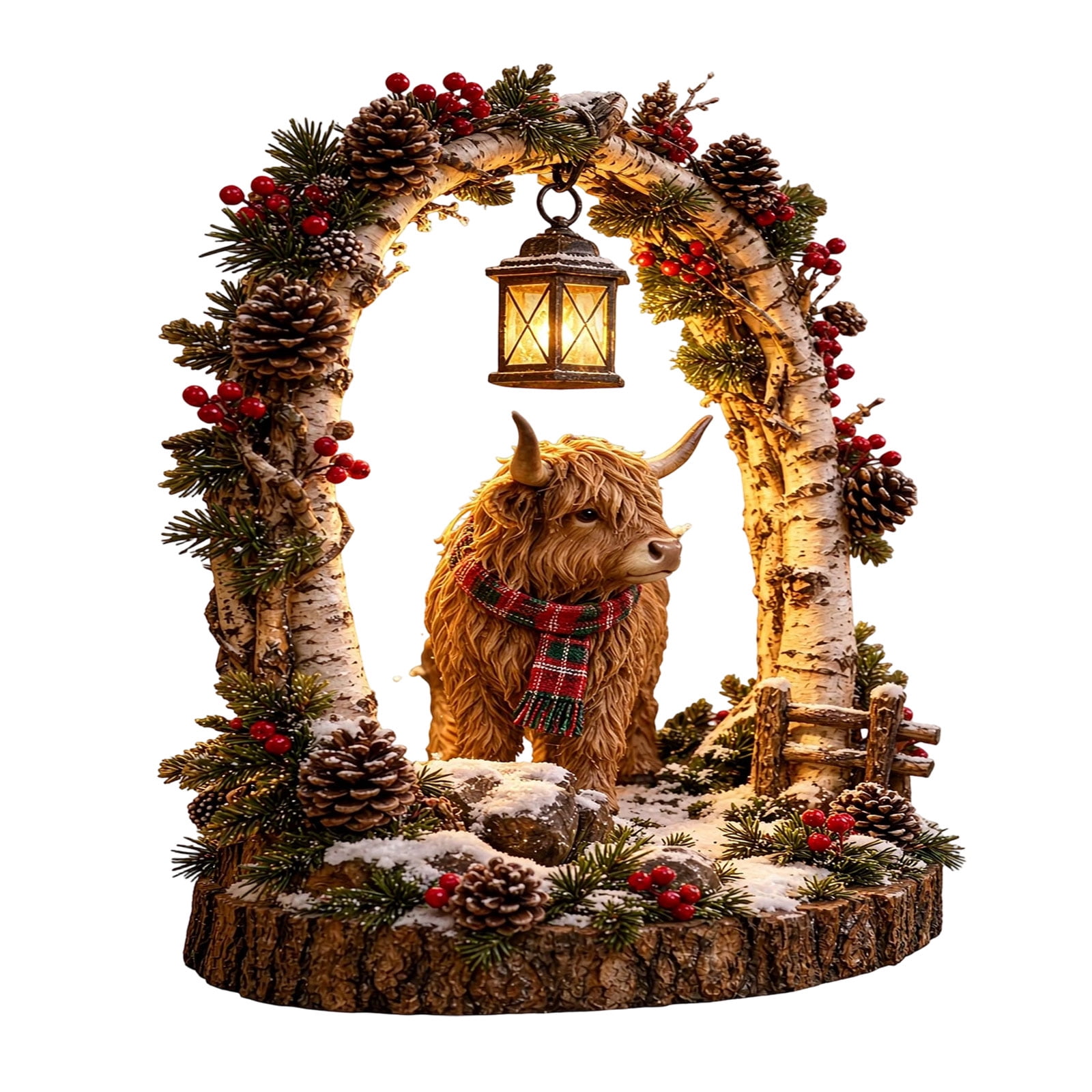Simple Rustic Arch Joyioe Highland Cow Christmas Lantern Decor Lighted Tabletop Figurine ...