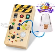 Joyivity Montessori Toddler Busy Board, Baby Wooden Sensory Board with LED Light switches Christmas & Birthday Gift for 1+ Toddler Boy and Girl(Bulb)