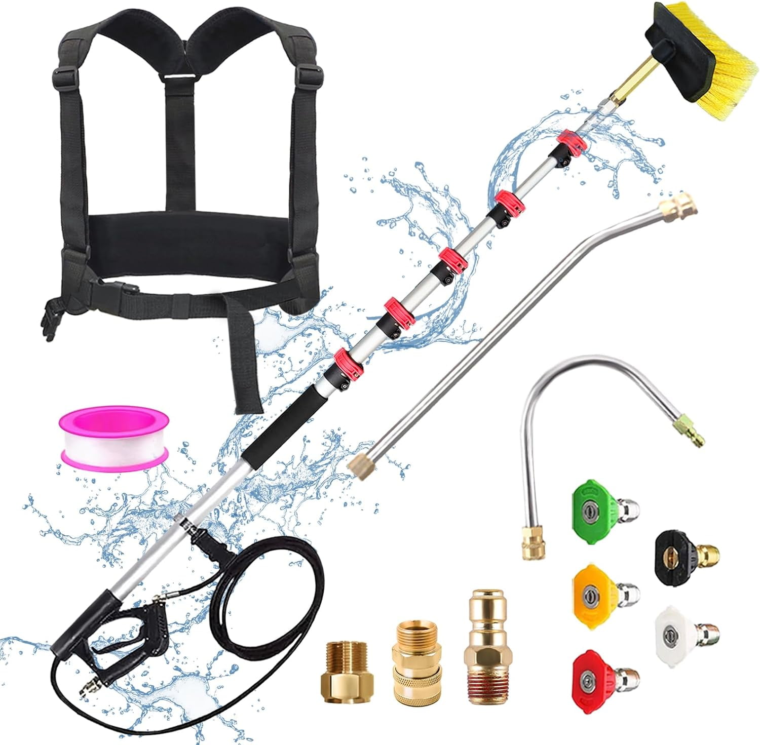 Joyjob Pressure Washer Extension Wand 18FT with Brush Attachment Nozzle