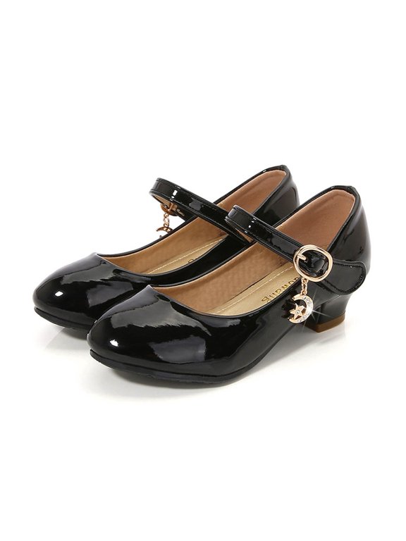 Girls Mary Jane Dress Shoes Round Toe Low Block Heel Buckle Strap Ankle Boots with Charm for Birthday Parties Outdoor Wear