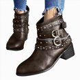 thumbnail image 1 of Joykidd Motorcycle Ankle Boots For Women Chunky Block Heel Short Booties Buckle Studded Gothic Moto Riding Boots with Side Zip for Casual Outings Daily Work, 1 of 7