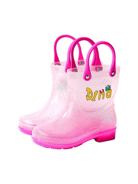 Toddler Glitter Rain Boots Non Slip Waterproof Pull On Soft Flexible Mid Calf Boots for Rainy Day Walking