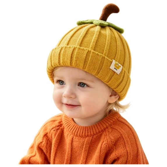 Joykidd Toddler Halloweem Pumpkin Knit Beanie Ribbed Stretchy Infant Hat for Fall Daily Outings and Holiday
