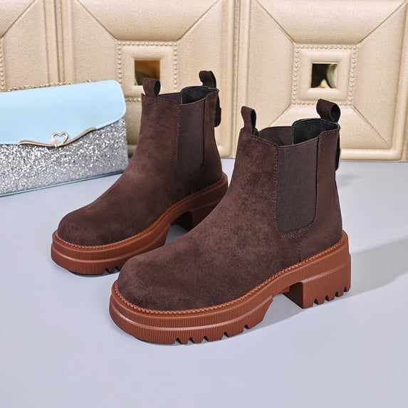 Joykidd Women Fashion Chelsea Ankle Boots Chunky Block Heel Pull On ...