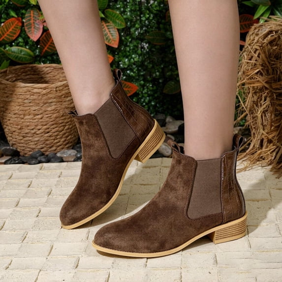 Joykidd Women Fashion Chelsea Ankle Boots Chunky Block Heel Pull On ...