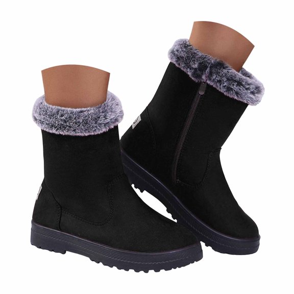 Joykidd Women's Cold Weather Ankle Boots Side Zipper Thick Fleece Non Slip Lug Sole Lightweight Warm Shoes for Everyday Winter Outdoor Wear