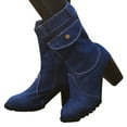 thumbnail image 1 of Joykidd Women's Fashion Mid Calf Denim Boots Round Toe Platform Side Zip Block Heel Boots with Pocket for Fall Sightseeing Weekend Outings, 1 of 5