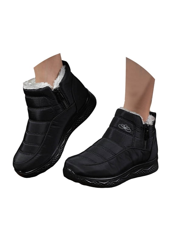 Women's Soft Plush Winter Snow Boots Warm Platform Lug Sole Side Zipper Lightweight Hiking Boots for Cold Weather Outdoor Outfits