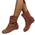 thumbnail image 1 of Joykidd Women's Suede Slouch Mid‑Calf Boots Flat Low Heel Side Zipper Buckle Strap Boots for Fall‑Winter Casual Daily Outings, 1 of 6