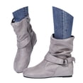 thumbnail image 1 of Joykidd Women's Suede Slouch Mid‑Calf Boots Flat Low Heel Side Zipper Buckle Strap Boots for Fall‑Winter Casual Daily Outings, 1 of 7