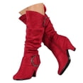 thumbnail image 1 of Joykidd Womens High Heel Slouchy Mid-Calf Boots Faux Suede Pull-On Buckle Fall Winter Boots for Date‑Night Festival Concert Outfit, 1 of 5