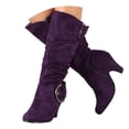 thumbnail image 1 of Joykidd Womens High Heel Slouchy Mid-Calf Boots Faux Suede Pull-On Buckle Fall Winter Boots for Date‑Night Festival Concert Outfit, 1 of 5
