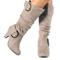thumbnail image 1 of Joykidd Womens High Heel Slouchy Mid-Calf Boots Faux Suede Pull-On Buckle Fall Winter Boots for Date‑Night Festival Concert Outfit, 1 of 5