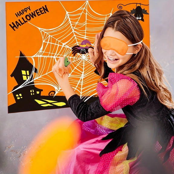 Joykindom Pin The Spider on The Web Game - Halloween Party Games for Kids with 16 Reusable Spider Stickers, Classroom Activities