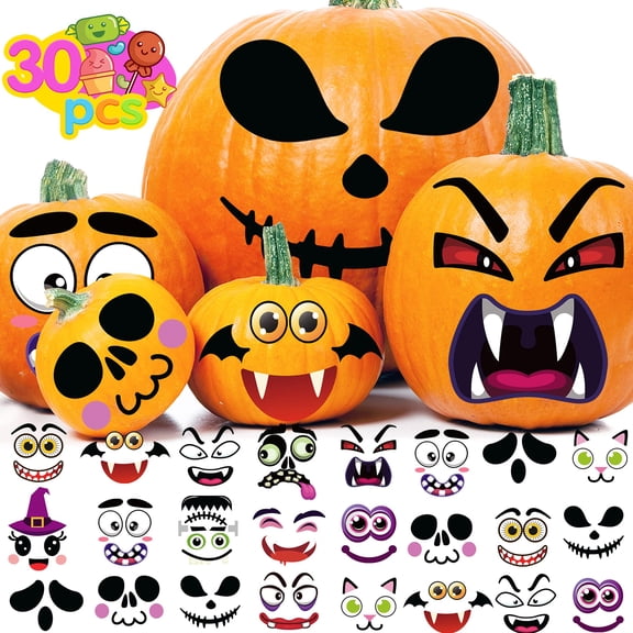 Joykindom Halloween Pumpkin Decorating Kit 30 Sheets Jack O Lantern Face Stickers Halloween Crafts Party Favors for Kids