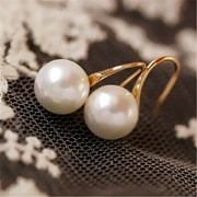 Joykith Grandmother Woman Girl Fine 14K Gold Large Pearl Drop Hoop Earrings Heart Statement Earrings for Women