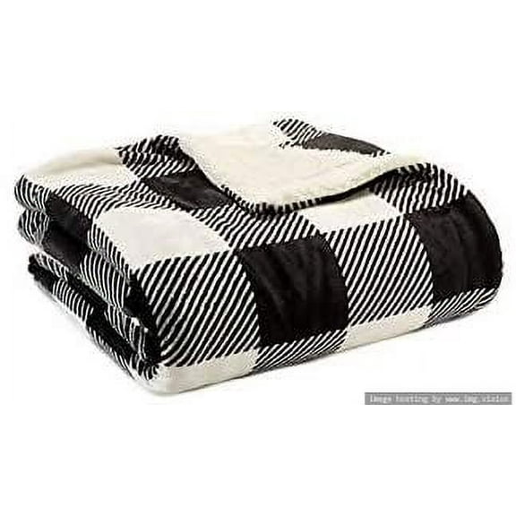 Joyland Sherpa Lined Throw Blanket (Buffalo Plaid Black)
