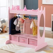 Joyldias Dress Up Storage Armoire Closet with Mirror, Pink