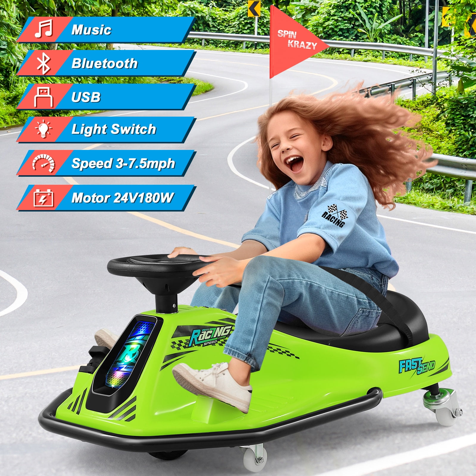 Joyldias Electric Kids 24 V 7.5 mph Powered Ride-Ons, Green