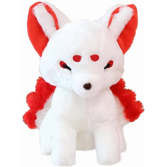 Joylulu Lifelike Nine-Tailed Fox Stuffed Animals Toy Realistic Red Fox Plush Toy Cute Kyuubi Kitsune Plushie Dolls Gifts for Kids/14.9''x11.8''x7.8''